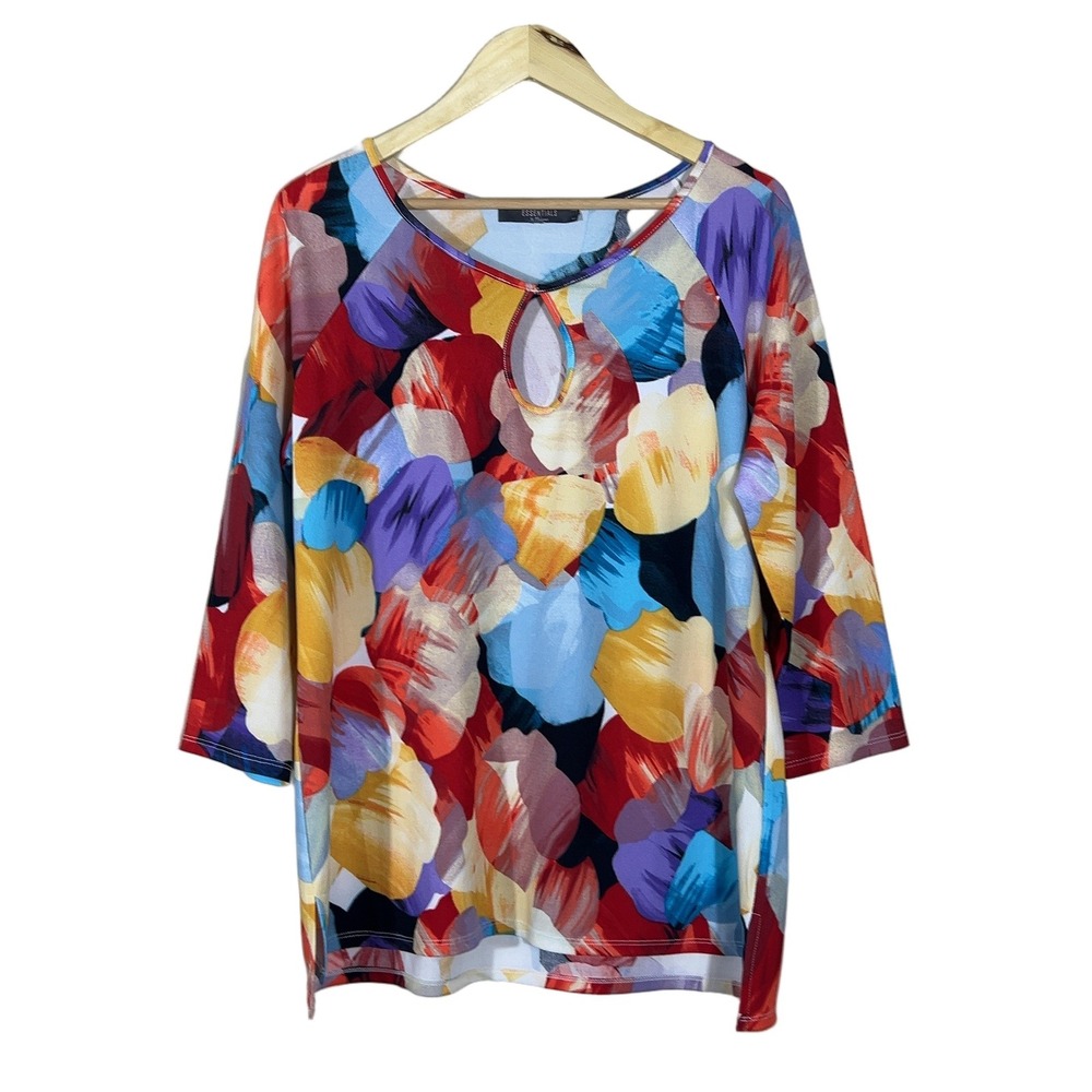 Essentials by Milano Abstract Floral Tunic Top Multi-Color Keyhole Size L